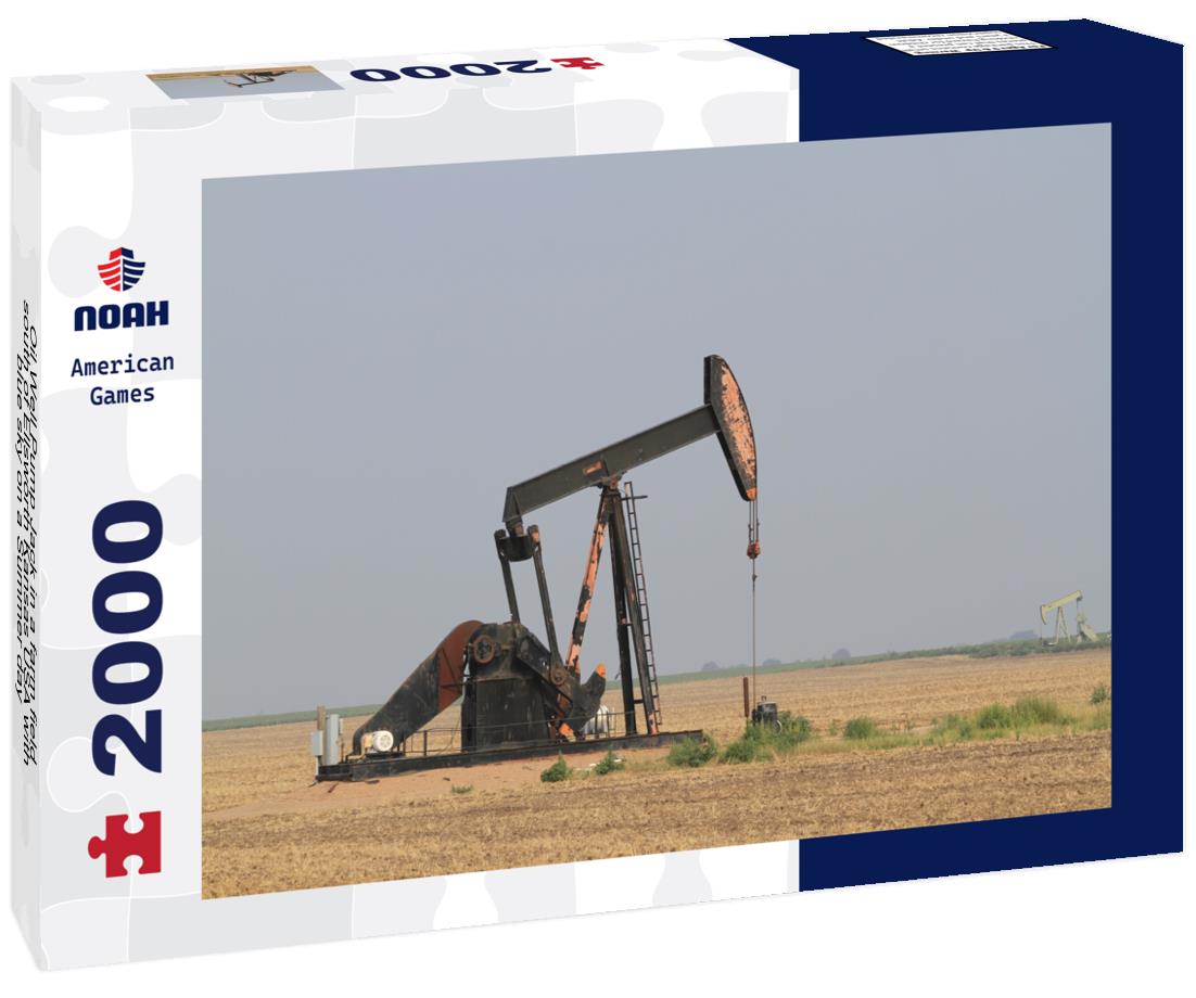 Noah Jigsaw Puzzle Oil Well Pump Jack in a farm field south of Ellsworth Kansas USA with blue sky on a Summer day 2000 pieces