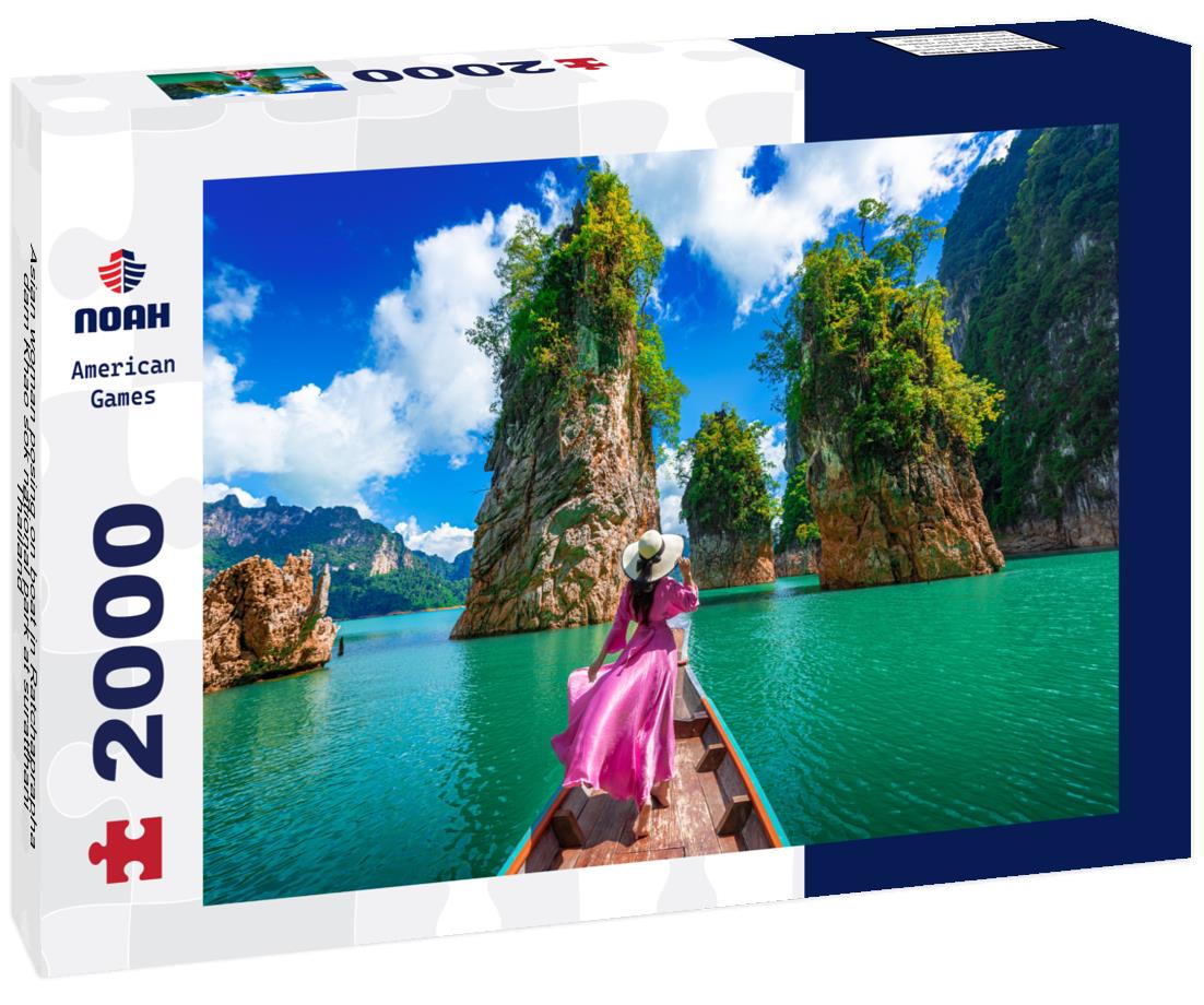 Noah Jigsaw Puzzle Asian woman posing on boat in Ratchaprapha dam Khao sok national park at suratthani, Thailand 2000 pieces
