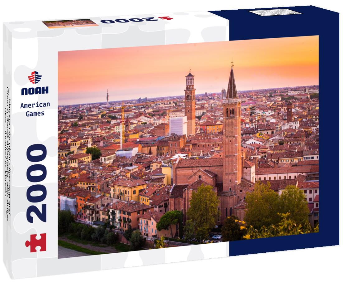 Noah Jigsaw Puzzle Verona city night cityscape and Church Santa Anastasia, with Adige river , located in Veneto 2000 pieces