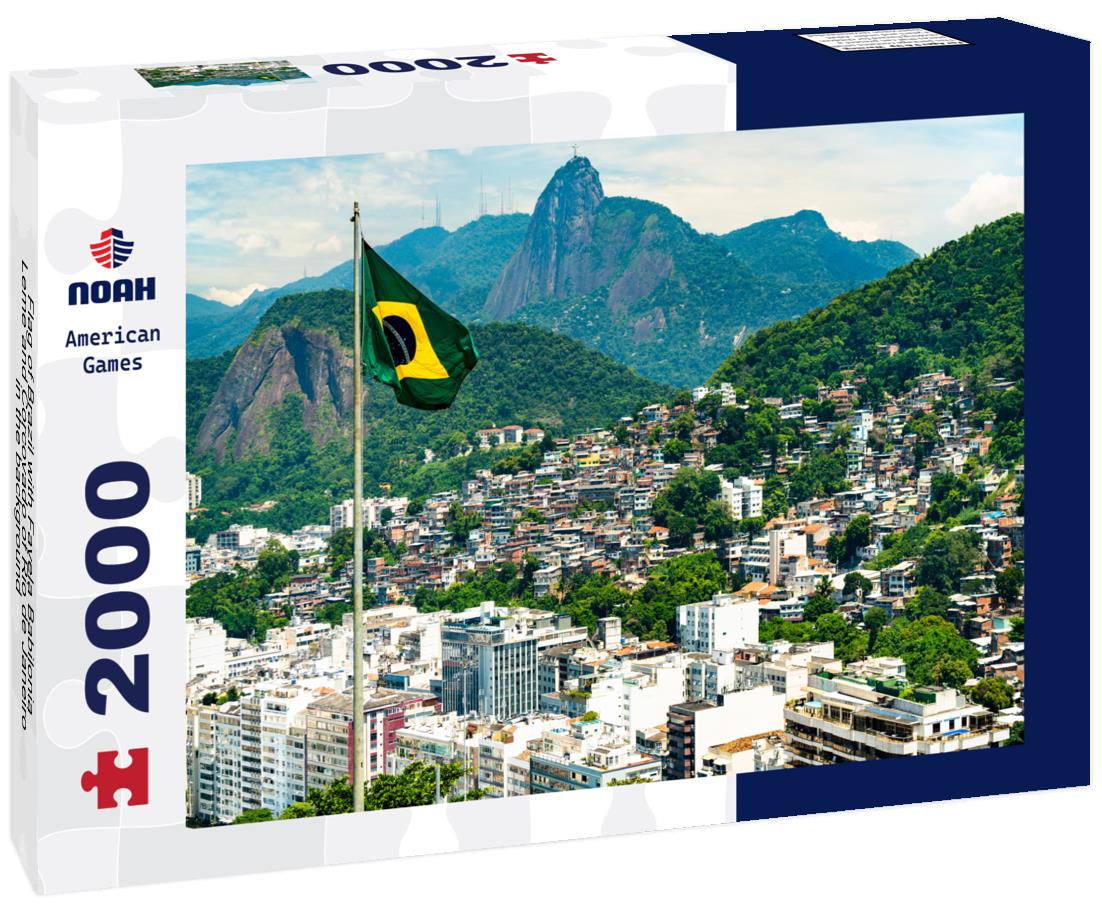 Noah Jigsaw Puzzle Flag of Brazil with Favela Babilonia, Leme and Corcovado of Rio de Janeiro in the background 2000 pieces