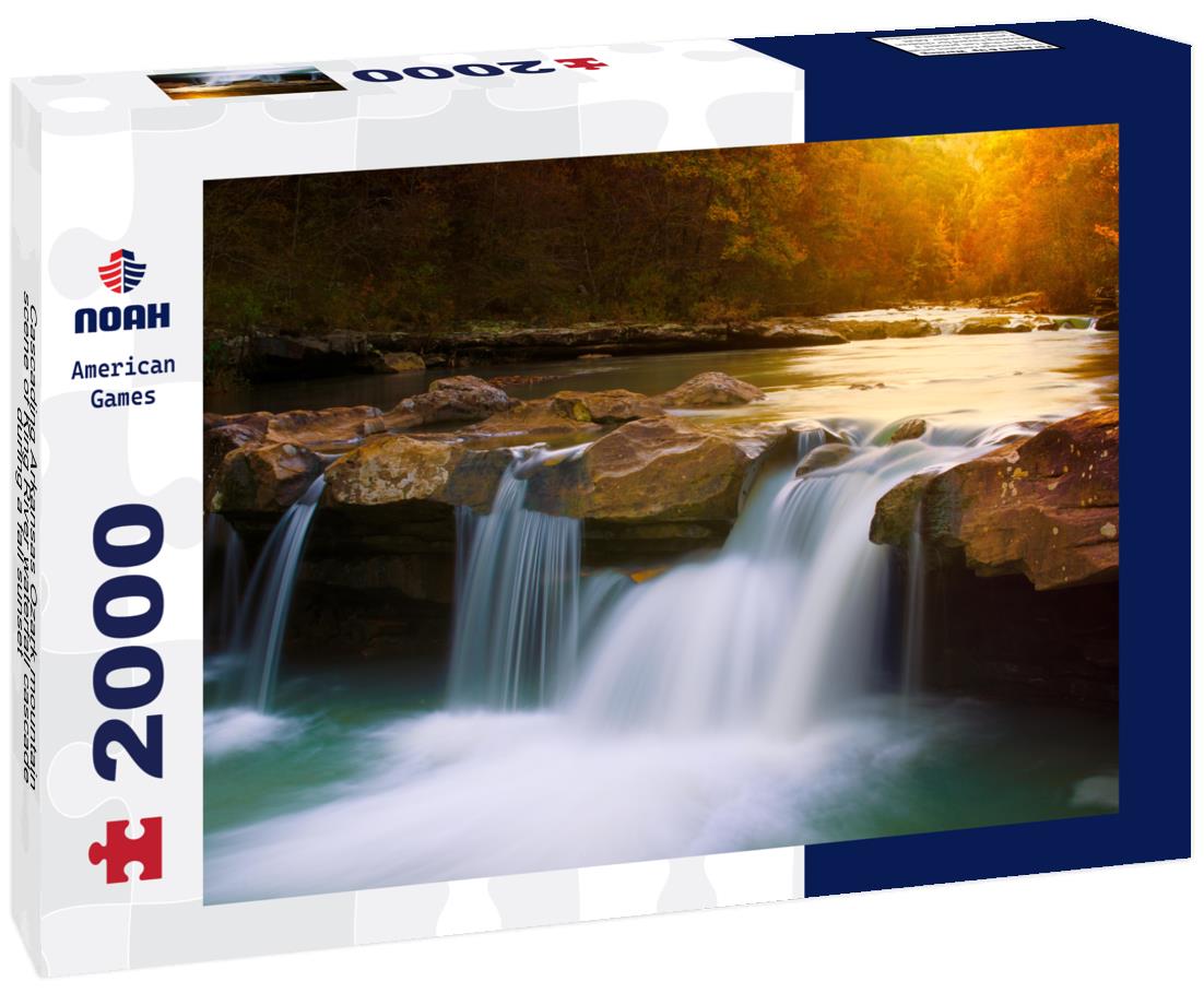 Noah Jigsaw Puzzle Cascading Arkansas Ozark mountain scene of King River waterfall cascade during a fall sunset 2000 pieces