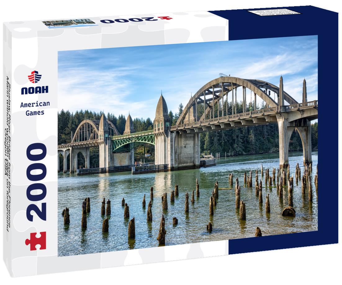 Noah Jigsaw Puzzle Siuslaw River Bridge from the Florence Marin withold wooden piles on foreground, Oregon USA 2000 pieces