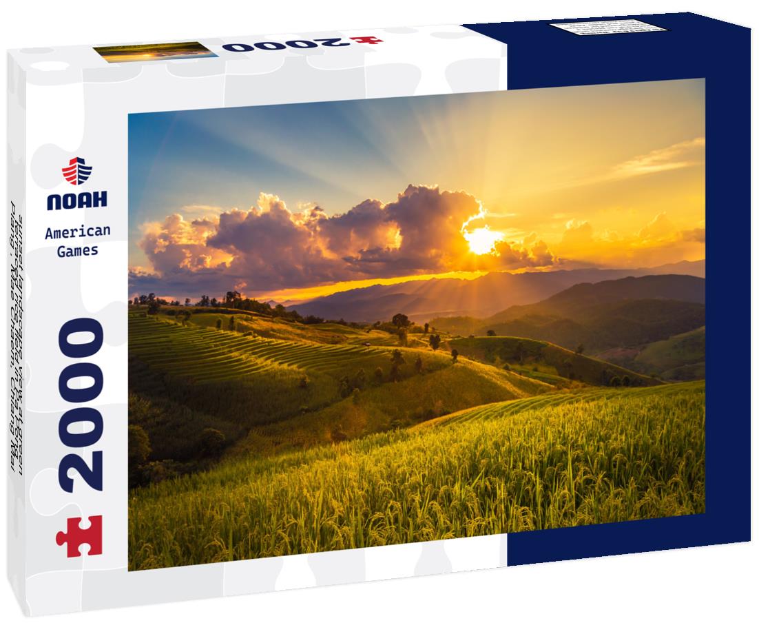Noah Jigsaw Puzzle sunset landscape view at green terraced rice field in Pa Pong Piang , Mae Chaem, Chiang Mai 2000 pieces