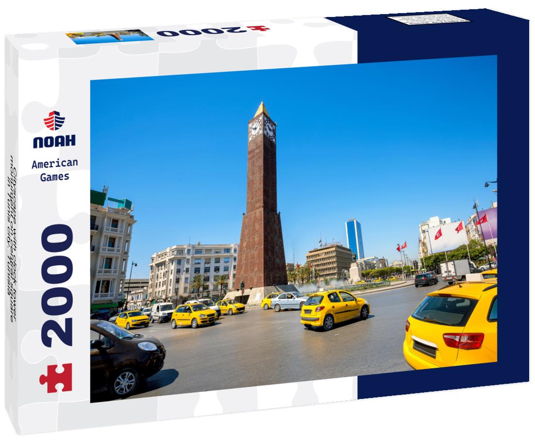 Cityscape with clock tower monument on central square in Tunis city. Tunisia, North Africa 2000pc Puzzle
