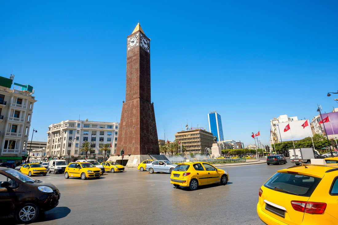 Cityscape with clock tower monument on central square in Tunis city. Tunisia, North Africa 2000pc Puzzle