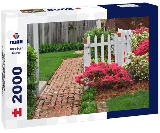 Noah Jigsaw Puzzle Brick sidewalk, picket fence, and azaleas, Audubon Park neighborhood, Louisville, Kentucky 2000 pieces