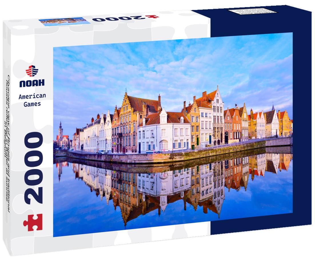 Noah Jigsaw Puzzle Cityscape view of Bruges and traditional houses reflected in water at sunrise in Belgium 2000 pieces