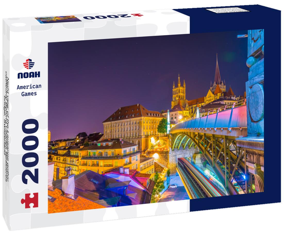 Noah Jigsaw Puzzle Night view of the Lausanne gothic cathedral Behind Charles Bessieres bridge, Switzerland 2000 pieces