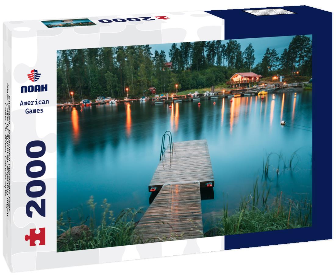 Noah Jigsaw Puzzle Sweden. Beautiful Wooden Pier Near Lake In Summer Evening Night. Lake Or River Landscape 2000 pieces