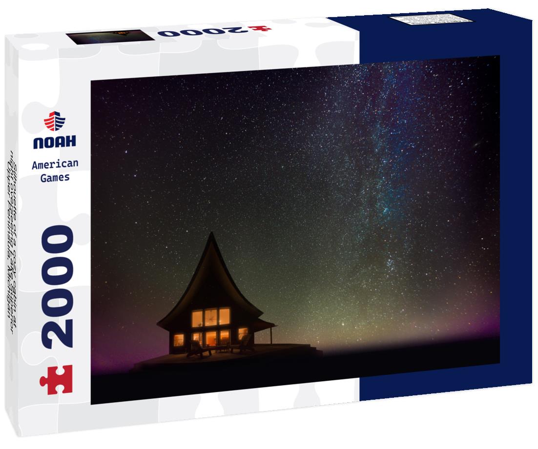 Noah Jigsaw Puzzle Silhouette of a cozy cabin at night overseeing Lake Superior, Upper Peninsula, Michigan 2000 pieces