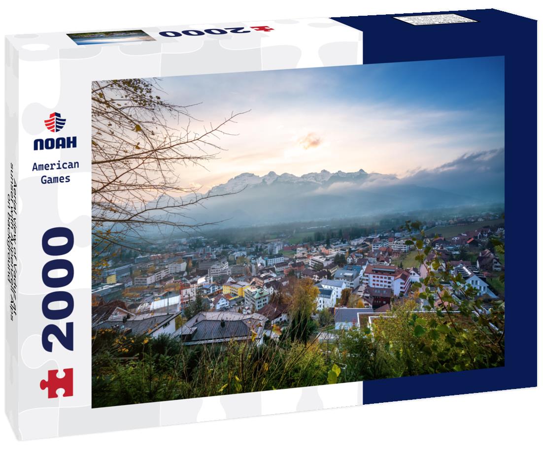 Noah Jigsaw Puzzle Aerial view of Vaduz at sunset with Appenzell Alps on background - Vaduz, Liechtenstein 2000 pieces