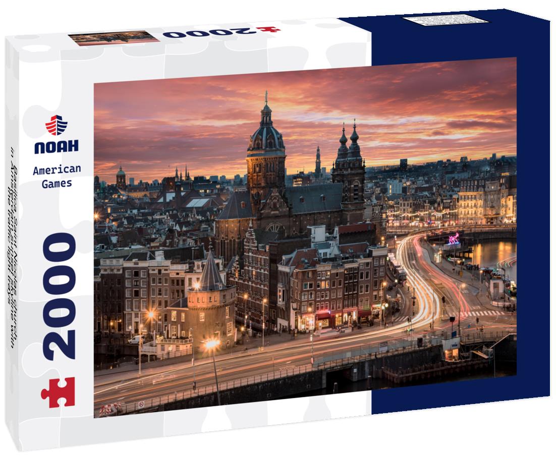 Noah Jigsaw Puzzle Basilica Saint Nicolas church in Amsterdam sunset skyline with the traffic light trays 2000 pieces