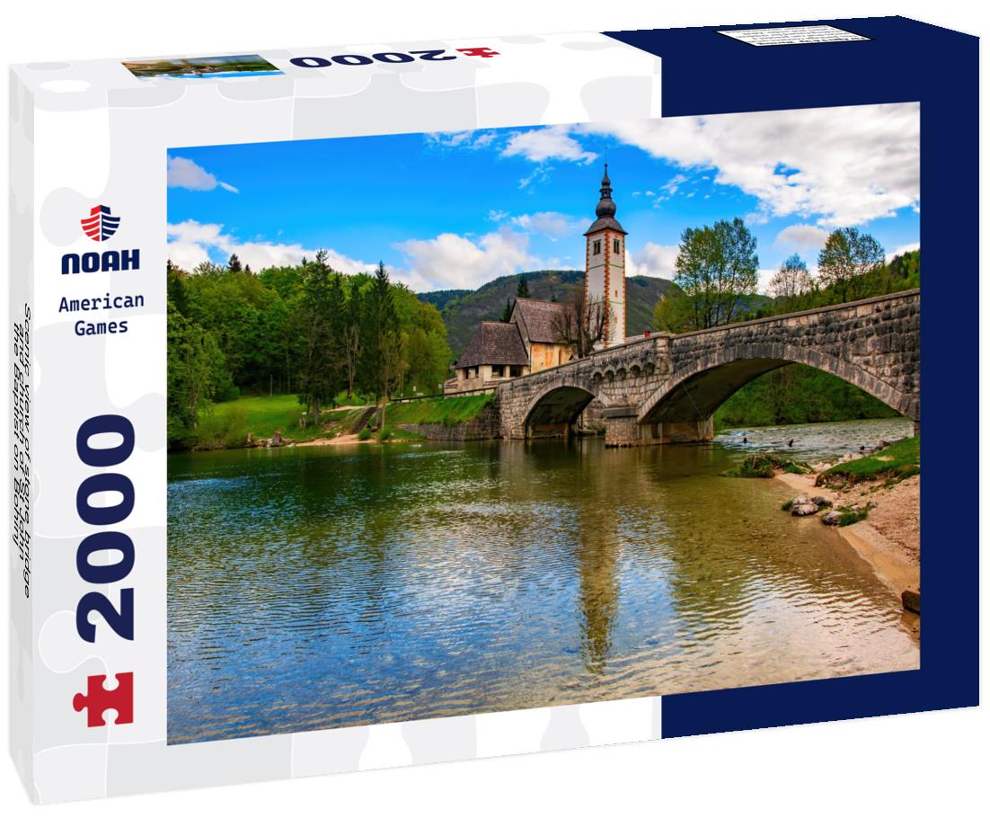 Noah Jigsaw Puzzle Scenic view of stone bridge and church of St John the Baptist on Bohinj Lake, Slovenia 2000 pieces