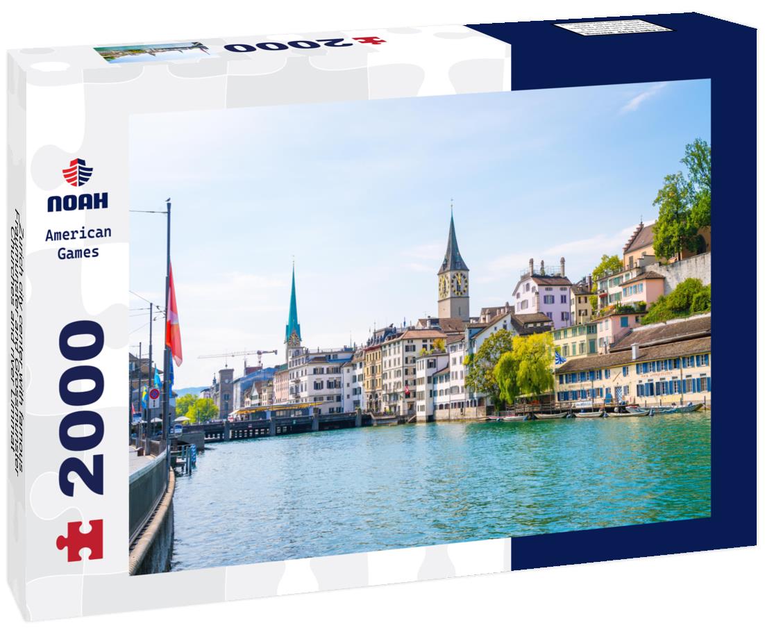 Noah Jigsaw Puzzle Zurich city center with famous Fraumunster and Grossmunster Churches and river Limmat 2000 pieces