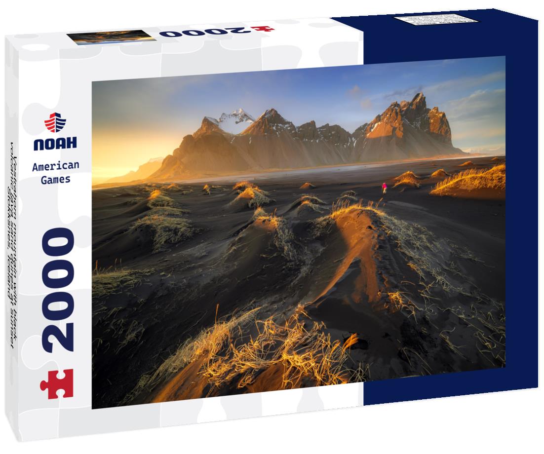 Noah Jigsaw Puzzle Vestrahorn mountain with black volcanic lava sand dunes at sunset, Stokksnes, Iceland 2000 pieces
