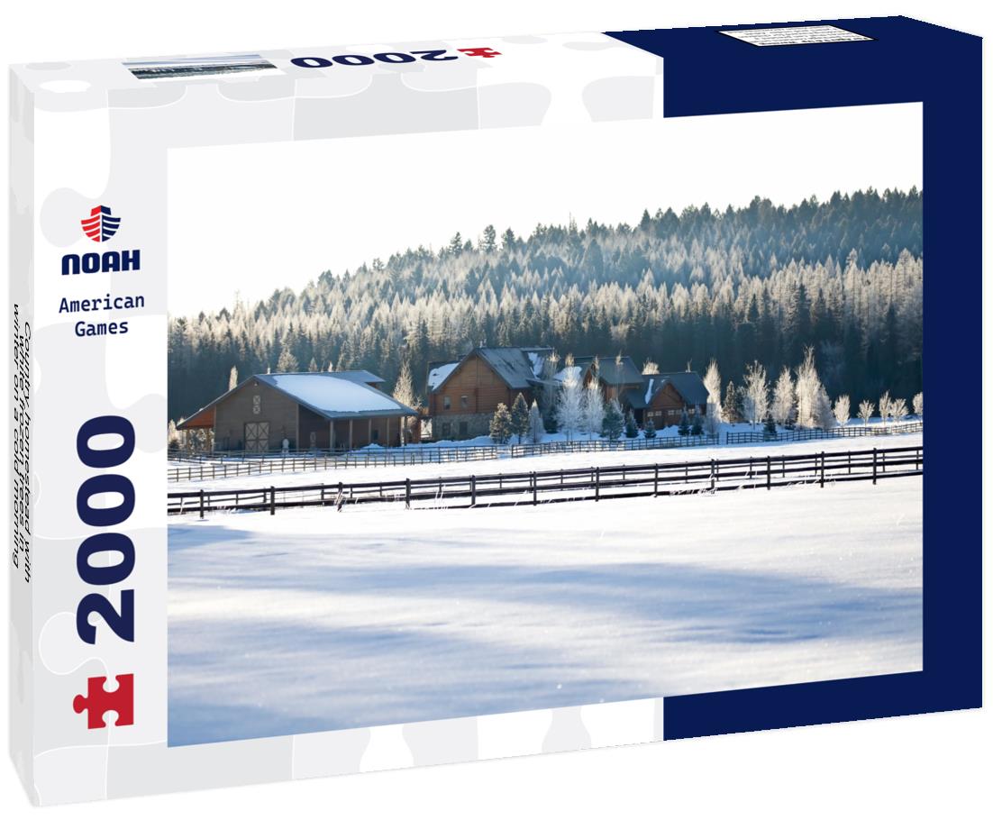 Noah Jigsaw Puzzle Country homestead with white frozen trees in winter on a cold morning in Montana, USA 2000 pieces