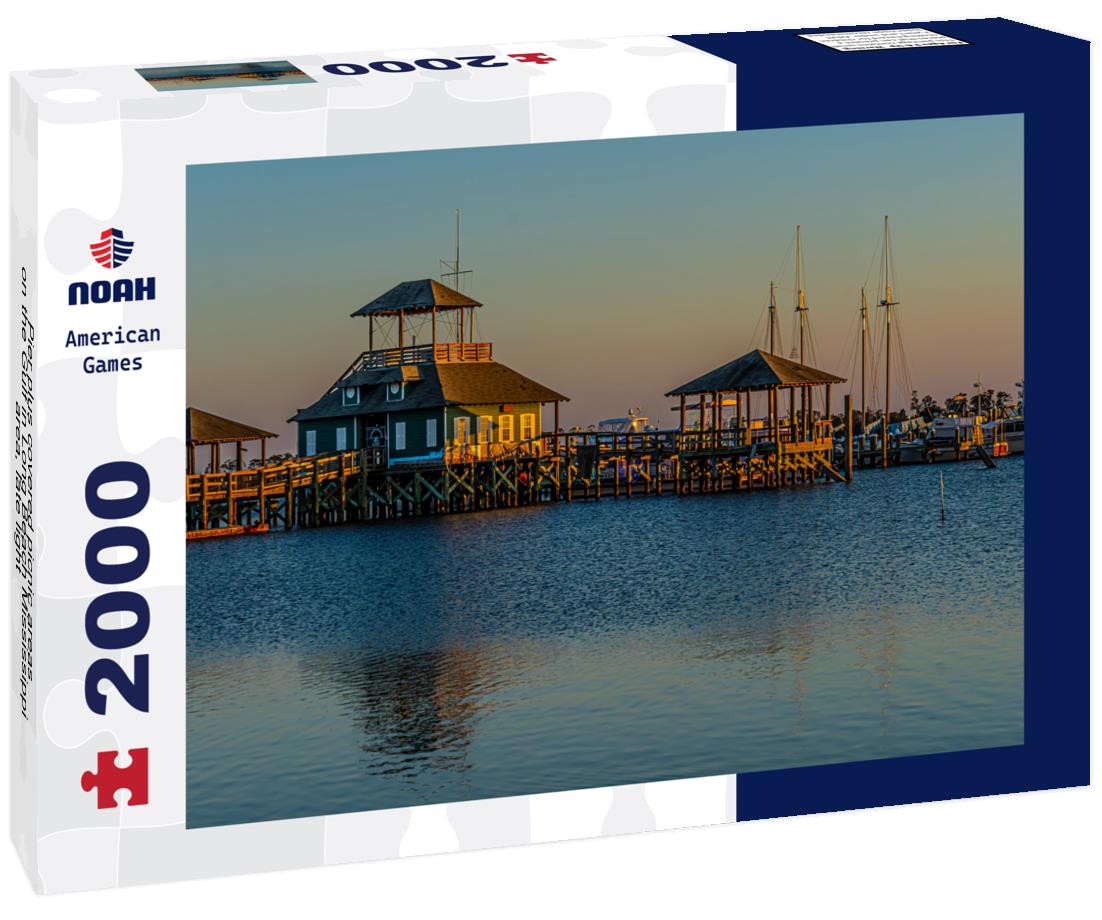 Noah Jigsaw Puzzle Pier plus covered picnic areas on the Gulf in Long Beach Mississippi area, late light 2000 pieces