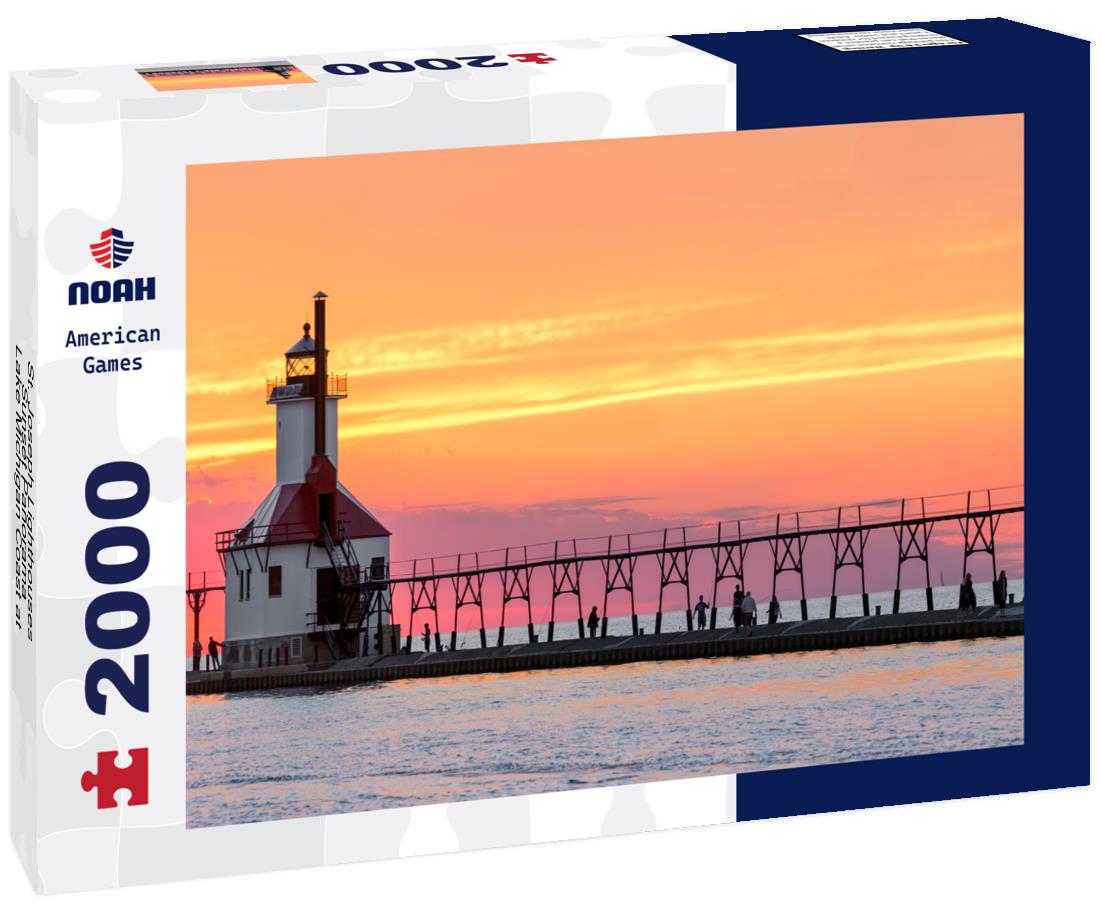 Noah Jigsaw Puzzle St. Joseph Lighthouses Sunset Panorama - Lake Michigan Coast at St. Joseph, Michigan 2000 pieces