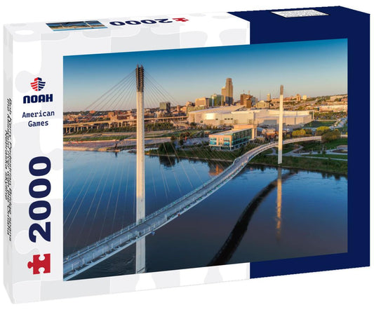 Noah Jigsaw Puzzle Bob Kerry Pedestrian Bridge spans the Missouri river with the Omaha Nebraska skyline 2000 pieces