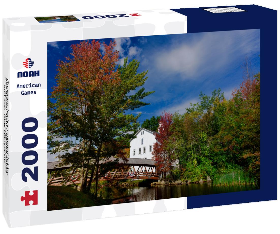 Noah Jigsaw Puzzle Sunapee harbor covered bridge and typical New England house and tree, New Hampshire 2000 pieces