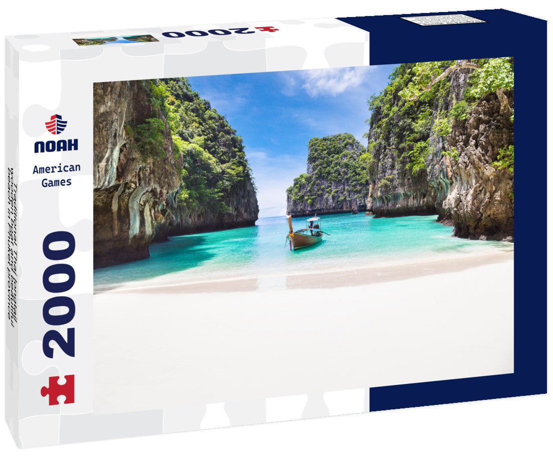 Noah Jigsaw Puzzle Traditional Thai longtail wooden boat and beautiful beach in Phuket province, Thailand 2000 Pieces