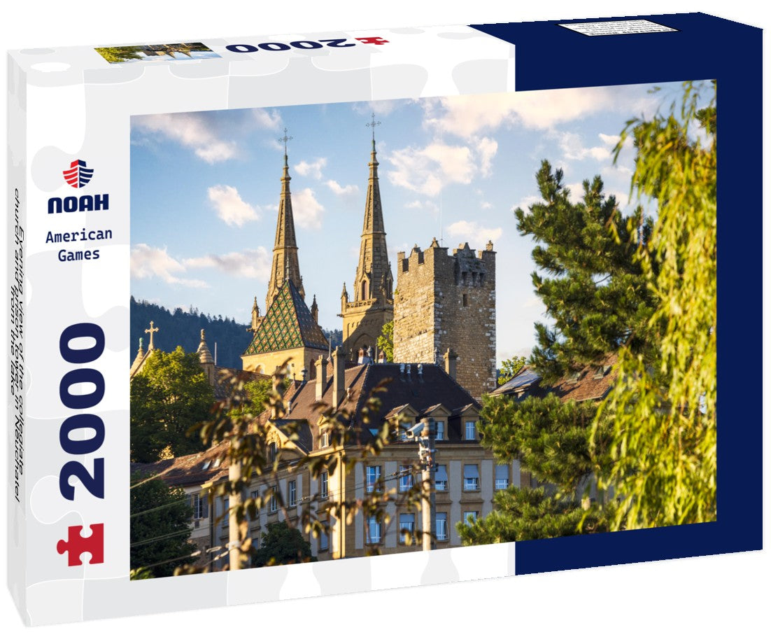 Noah Jigsaw Puzzle Evening view of the collegiate church and prison tower in Neuchatel from the lake 2000 Pieces