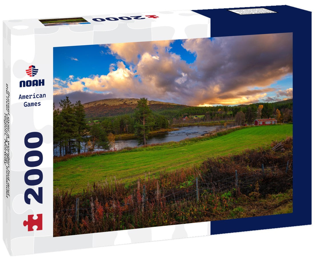 Noah Jigsaw Puzzle Sunset over a wooden hut and the river Glomma in the Innlandet region, Norway 2000 Pieces
