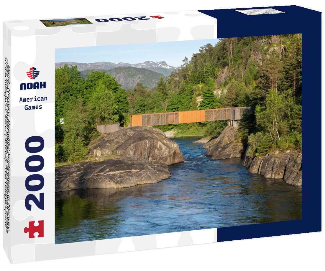 Noah Jigsaw Puzzle Sand, Norway: Beautiful landscapes in Norway. Hose Bru, the metal bridge, is a pedestrian bridge in the village of Sand (Suldal). The bridge spans the river Sudalslagen on a sunny spring day. 2000 Pieces