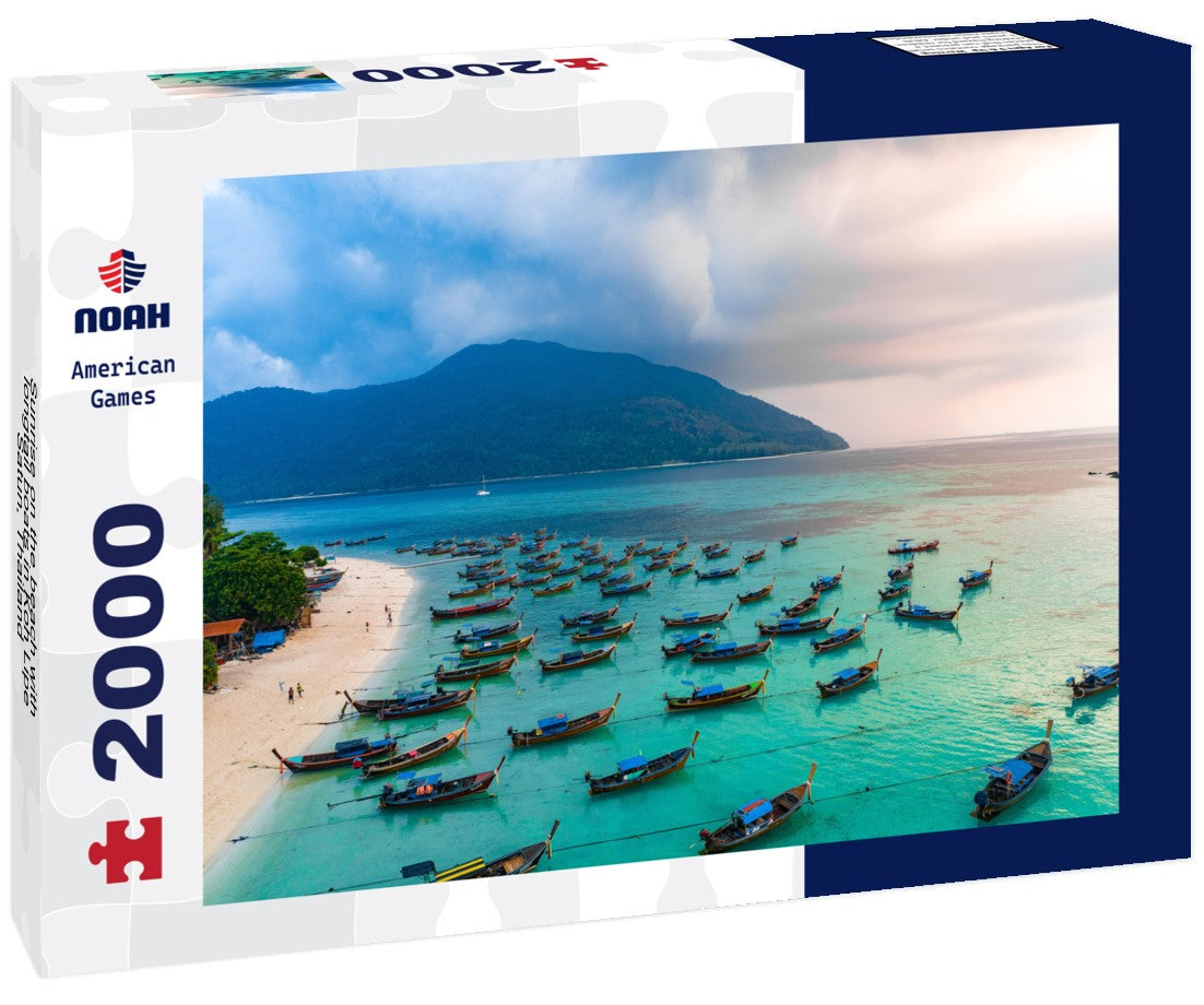 Noah Jigsaw Puzzle Sunrise on the beach with longtail boats in Koh Lipe, Satun, Thailand 2000 Pieces