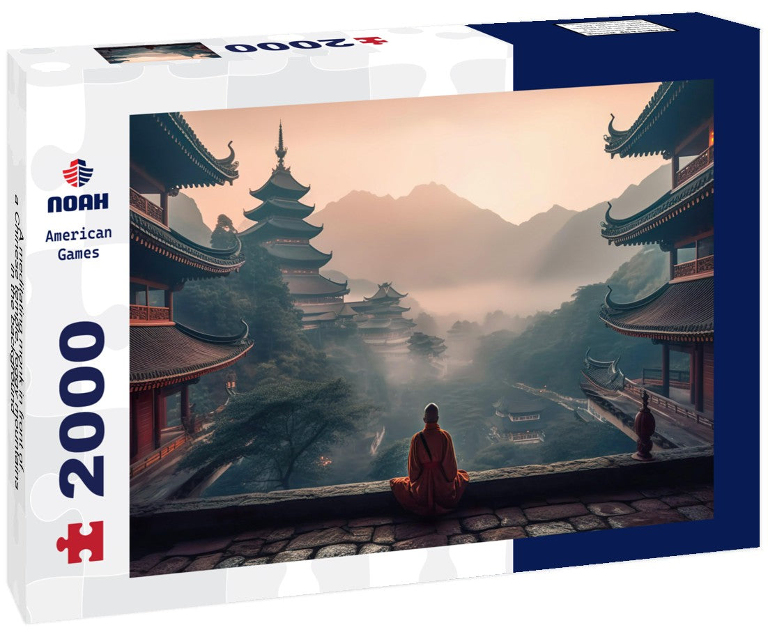 Noah Jigsaw Puzzle A meditating monk in front of a Chinese temple, foggy mountains in the background 2000 Pieces