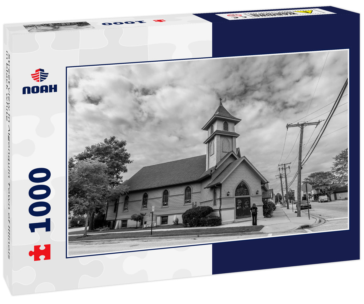 Street view in Algonquin Town of Illinois in black white