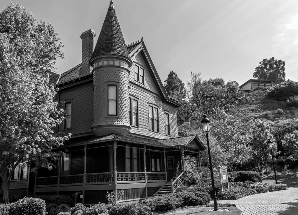 Historic House at Old Town in San Diego, California in black white