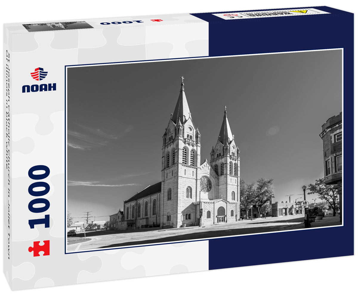 St Joseph Catholic Church In Joliet Town Of Illinois in black white