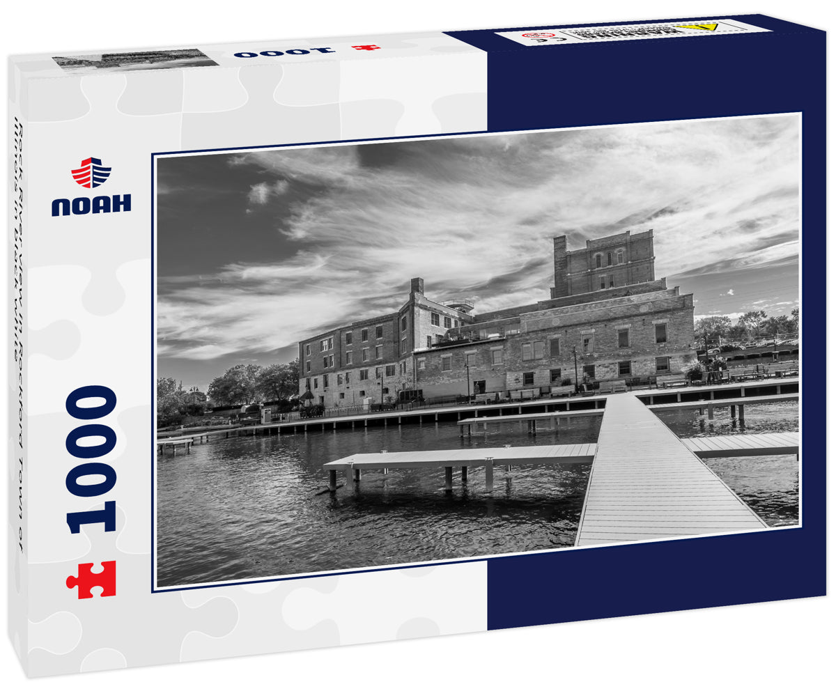 Rock River view in Rockford Town of Illinois in black white