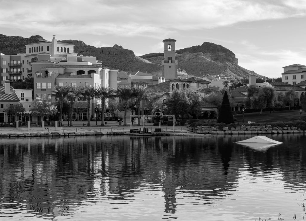 Sunset view in Lake Las Vegas area, Nevada in black white