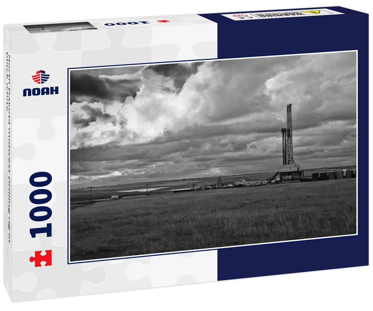 North Dakota midwest Drilling rig in black white
