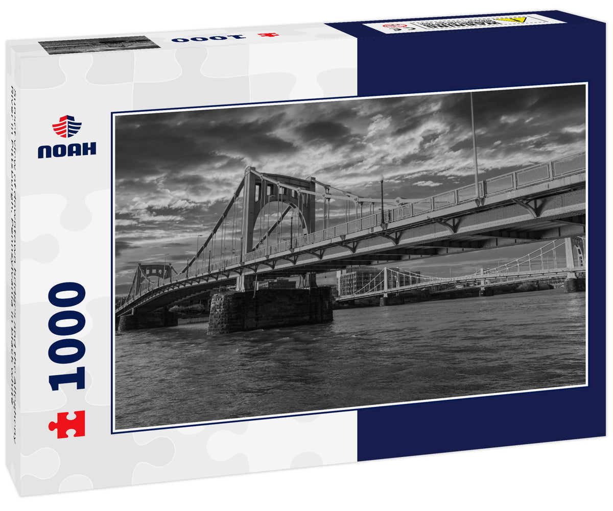 Sunset view of downtown bridges and the Allegheny River in Pittsburgh, Pennsylvania in black white