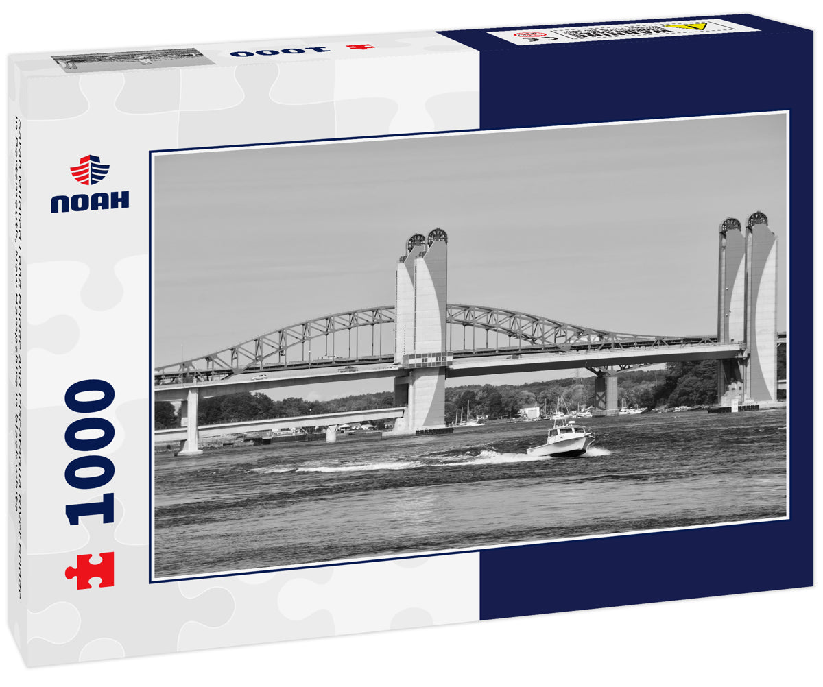 Sarah Mildred Long Bridge and Piscataqua River Bridge in Portsmouth, New Hampshire in black white