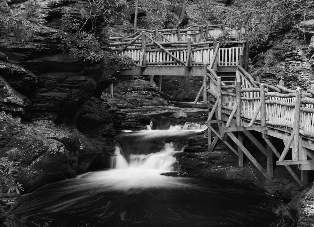 Bushkill Falls, Pennsylvania in black white