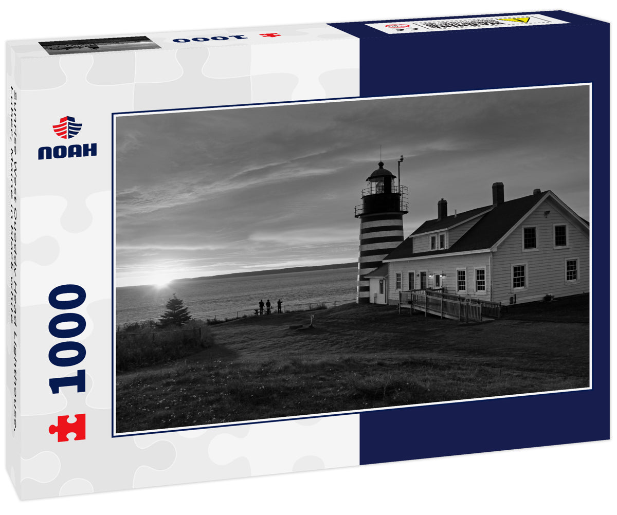 Sunrise West Quoddy Head Lighthouse, Lubec, Maine in black white