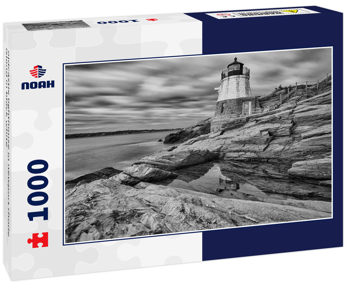 oldcastle lighthouse in newport rhode island in black white