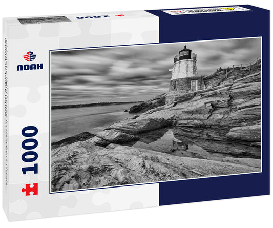 oldcastle lighthouse in newport rhode island in black white