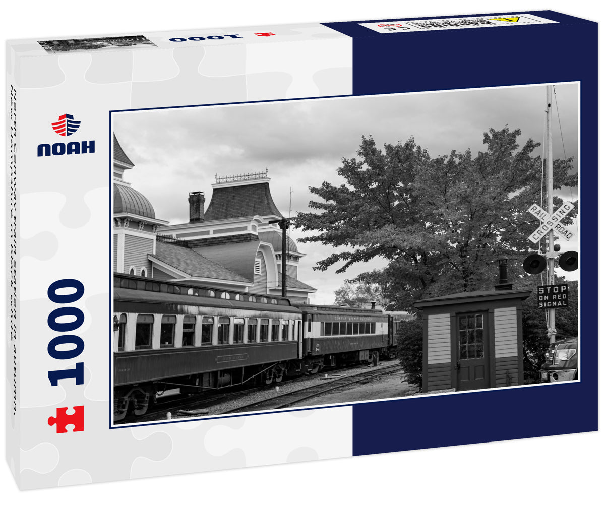 North Conway train station in autumn, New Hampshire in black white
