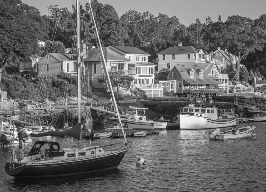 Annisquam Village Lobster Cove, Cape Ann, Gloucester Massachusetts in black white