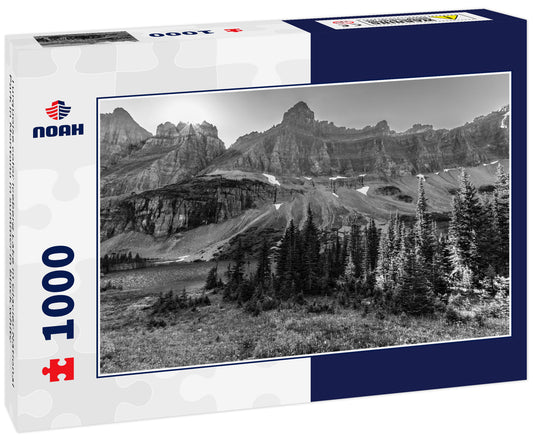 Turquoise color Iceberg Lake in Glacier National Park in Montana in summer in black white