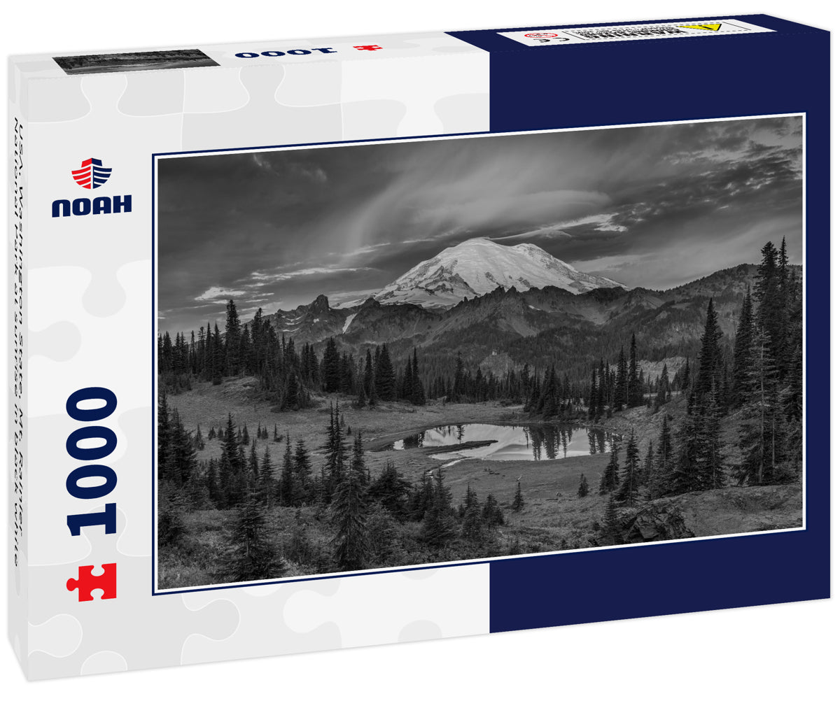 USA, Washington State, Mt. Rainier National Park at sunrise in black white