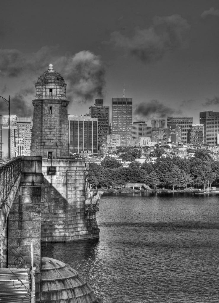 Beacon Hill from the Longfellow Bridge, Cambridge, Massachusetts in black white