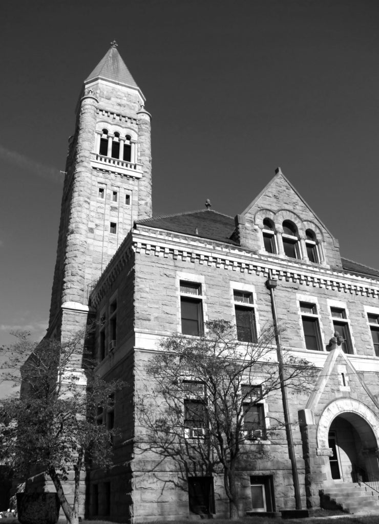 Historic church in Downtown Grand Rapids, Michigan in black white