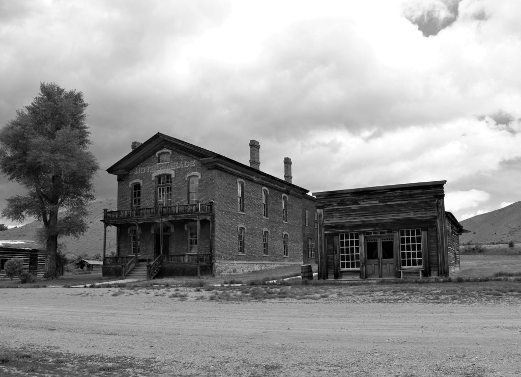 Hotel Meade in Bannack, Montana in black white