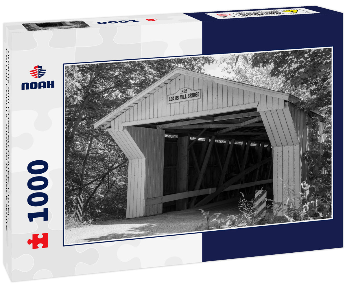 Adams Mill Covered Bridge, Cutler, Carroll County, Indiana in black white